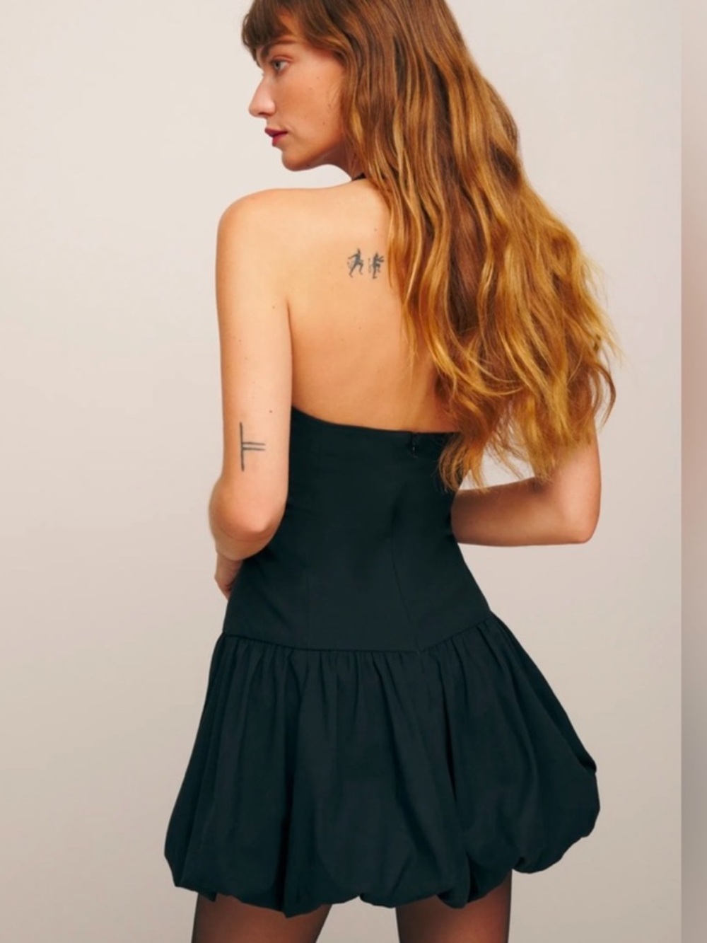 Reformation Babette Black Bubble Hem Halter Mini Dress - Picture 6 of 13